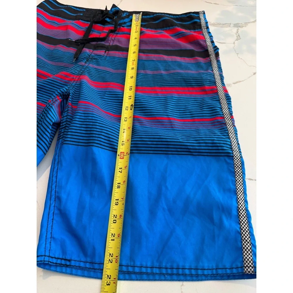 Castaways Mens Board Shorts Size XL 36 Blue Red Striped Swim Trunks Cargo Pocket
